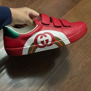 Gucci Red Leather New Ace Velcro Sneakers💕